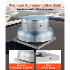 VEVOR Roof Exhaust Fan, Attic Vent Fan with High-Power Motor, 24.8inch Fan Base Heavy-Duty Aluminum Alloy, Speed Control Adjustable Airflow 3000/3900CFM, Compact for Garage,Kitchen,Bathroom,Silver