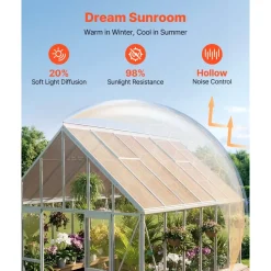 VEVOR Roof Panels, 12Pcs Polycarbonate Roofing Panels Double Layer, High Impact Corrugated Plastic Greenhouse Replacement Cover, Waterproof for Gazebos, Chicken Coops, Home, Garden (5' x 2' x 0.24