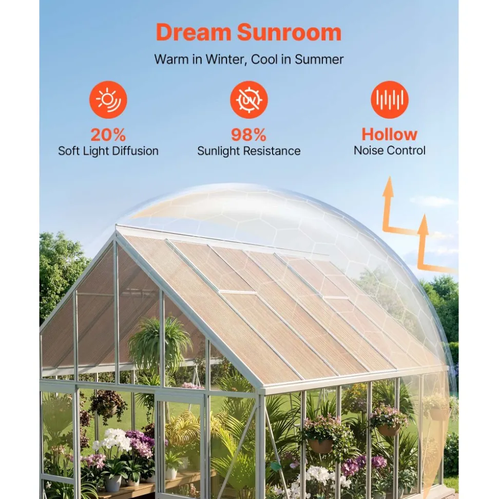 VEVOR Roof Panels, 12Pcs Polycarbonate Roofing Panels Double Layer, High Impact Corrugated Plastic Greenhouse Replacement Cover, Waterproof for Gazebos, Chicken Coops, Home, Garden (5' x 2' x 0.24")