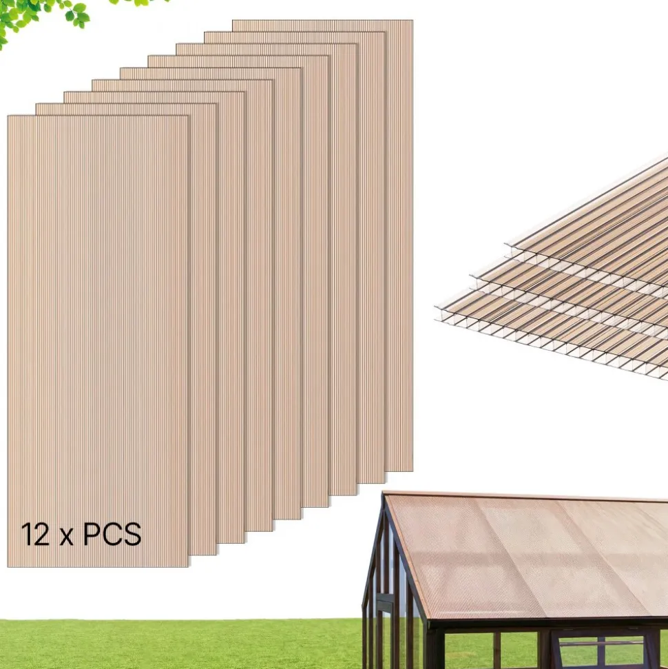 VEVOR Roof Panels, 12Pcs Polycarbonate Roofing Panels Double Layer, High Impact Corrugated Plastic Greenhouse Replacement Cover, Waterproof for Gazebos, Chicken Coops, Home, Garden (5' x 2' x 0.24")