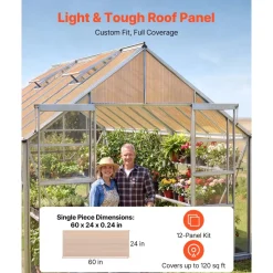 VEVOR Roof Panels, 12Pcs Polycarbonate Roofing Panels Double Layer, High Impact Corrugated Plastic Greenhouse Replacement Cover, Waterproof for Gazebos, Chicken Coops, Home, Garden (5' x 2' x 0.24