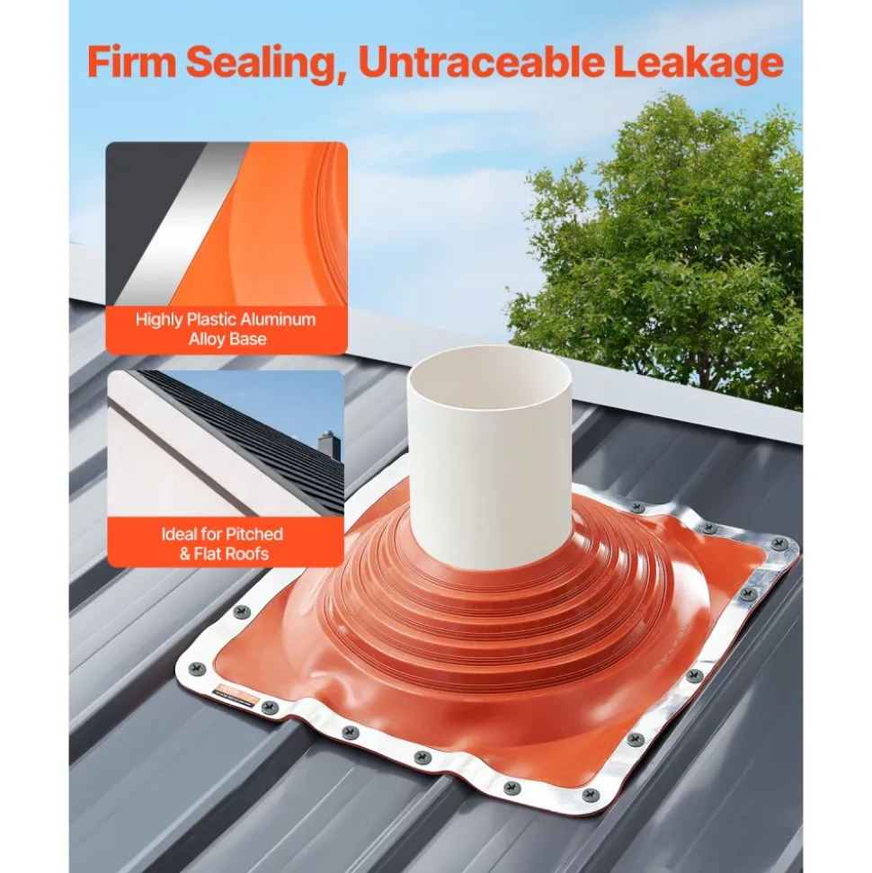 VEVOR Roof Pipe Flashing Boot, Fit Pipe OD 10" to 18", Flexible Silicone Roofing Jack Pipe Flashing, High Temp -101℉ to 437℉, Endurable Square Metal Base, for Chimney, Wood Stove & Outdoor Vent Pipes