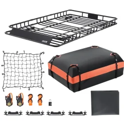 VEVOR Roof Rack Basket, 64 x 39 x 4.1 in, Universal Rooftop Cargo Carrier with 44.1 x 34.3 x 10.2 in Cargo Bag, Net, Ratchet Straps, 250 lbs Max Load Capacity Car Top Luggage Holder, for SUV Truck Car