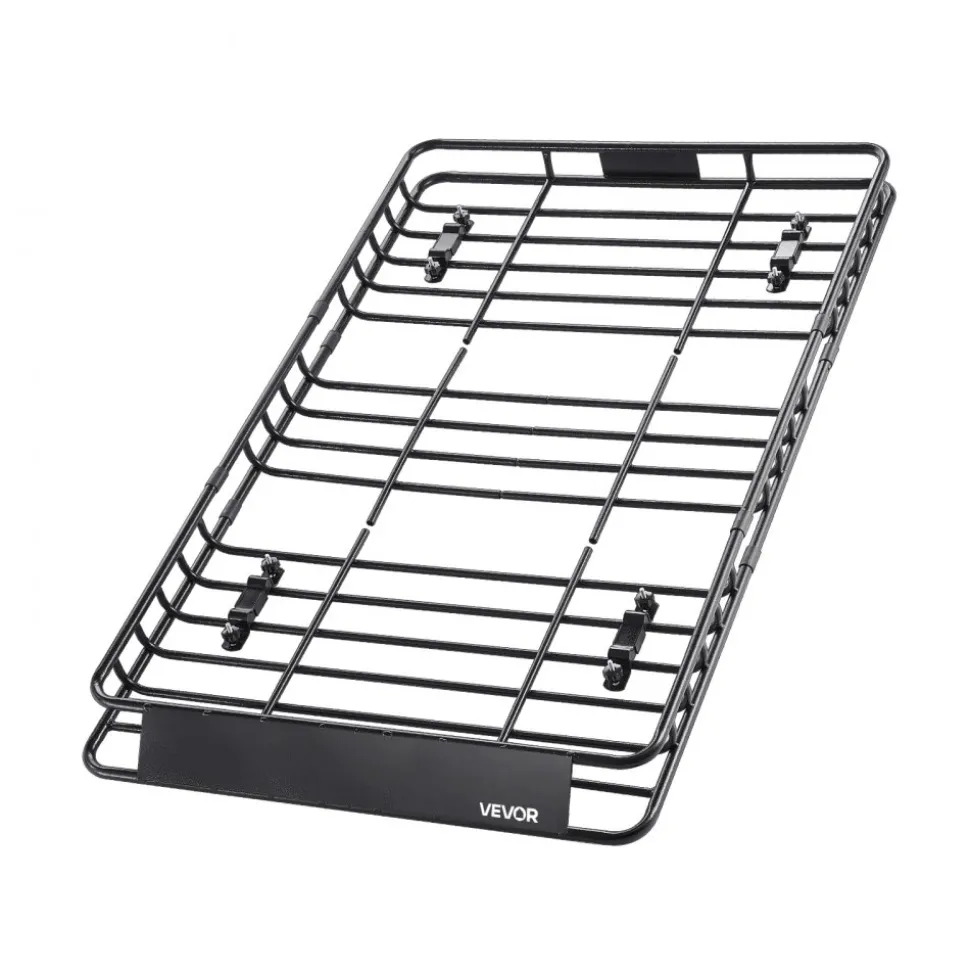 VEVOR Roof Rack Basket, 64 x 39 x 4.1 in, Universal Rooftop Cargo Carrier with 44.1 x 34.3 x 10.2 in Cargo Bag, Net, Ratchet Straps, 250 lbs Max Load Capacity Car Top Luggage Holder, for SUV Truck Car