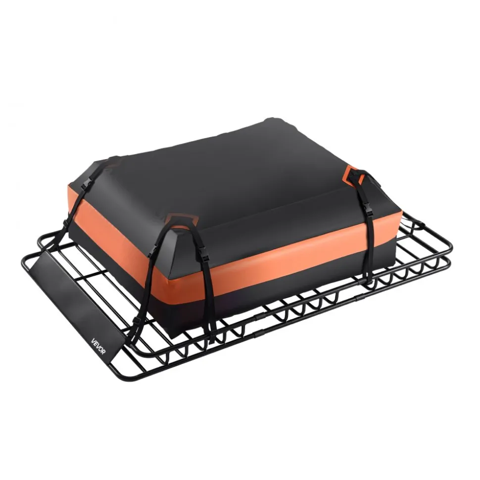 VEVOR Roof Rack Basket, 64 x 39 x 4.1 in, Universal Rooftop Cargo Carrier with 44.1 x 34.3 x 10.2 in Cargo Bag, Net, Ratchet Straps, 250 lbs Max Load Capacity Car Top Luggage Holder, for SUV Truck Car