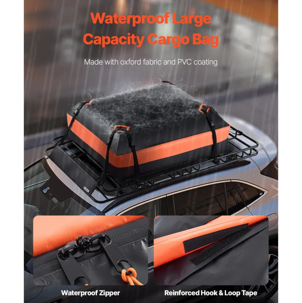 VEVOR Roof Rack Basket, 64 x 39 x 4.1 in, Universal Rooftop Cargo Carrier with 44.1 x 34.3 x 10.2 in Cargo Bag, Net, Ratchet Straps, 250 lbs Max Load Capacity Car Top Luggage Holder, for SUV Truck Car