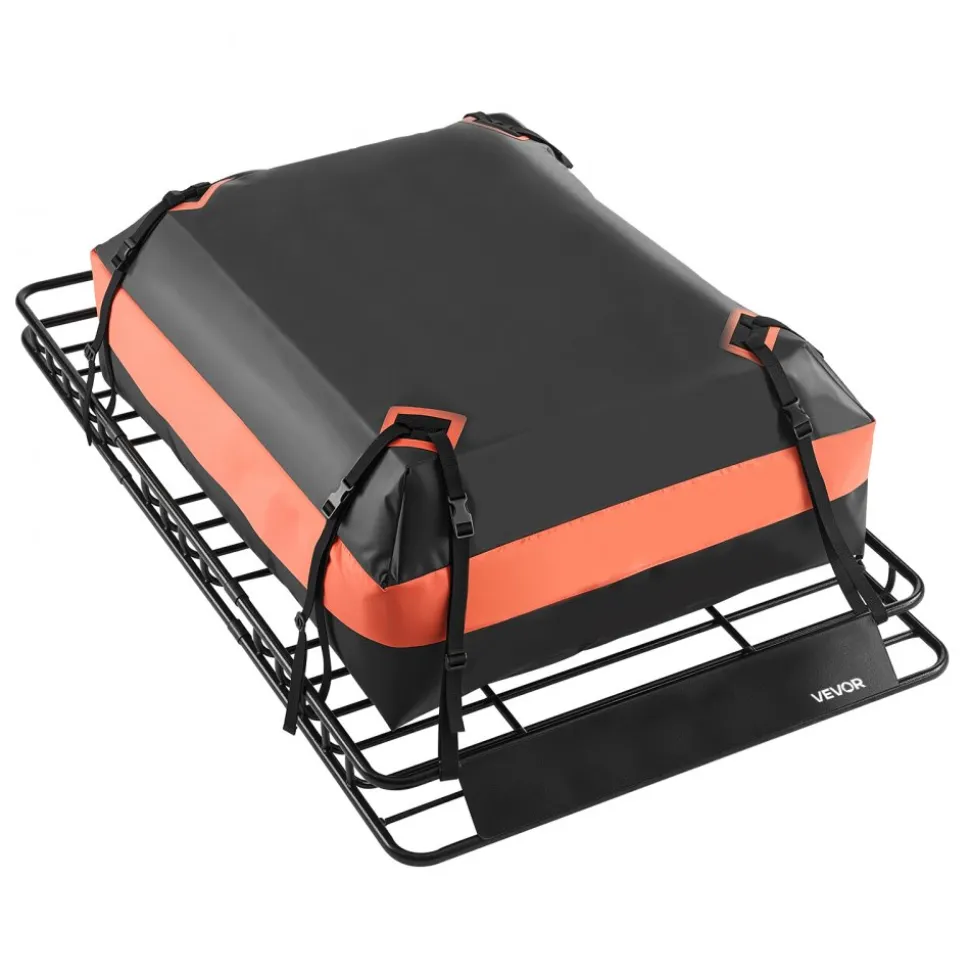 VEVOR Roof Rack Basket, 64 x 39 x 4.1 in, Universal Rooftop Cargo Carrier with 44.1 x 34.3 x 10.2 in Cargo Bag, Net, Ratchet Straps, 250 lbs Max Load Capacity Car Top Luggage Holder, for SUV Truck Car