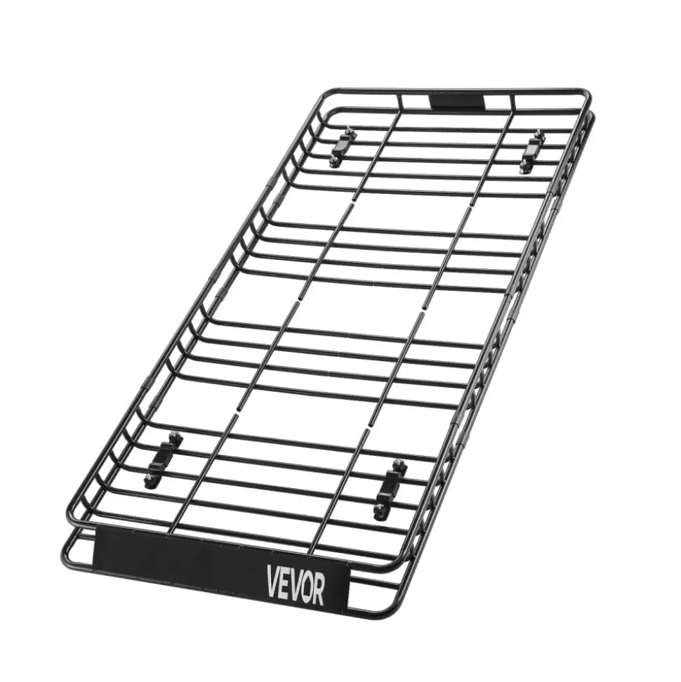 VEVOR Roof Rack Basket, 84 x 39 x 4.1 in, Universal Rooftop Cargo Carrier with 7.9 x 3.9 x 10.2 in Cargo Bag, Net, Ratchet Straps, 250 lbs Max Load Capacity Car Top Luggage Holder, for SUV Truck Car