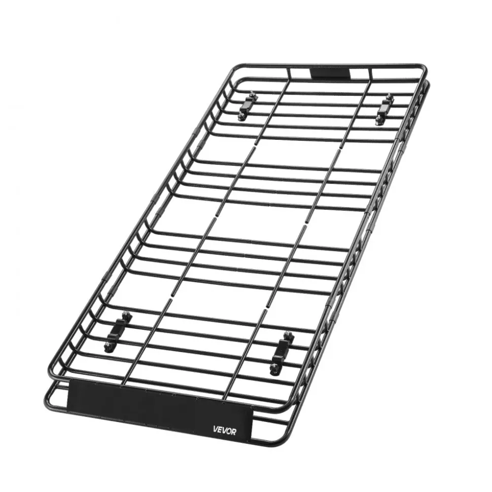 VEVOR Roof Rack Basket, 84 x 39 x 4.1 in, Universal Rooftop Cargo Carrier with 7.9 x 3.9 x 10.2 in Cargo Bag, Net, Ratchet Straps, 250 lbs Max Load Capacity Car Top Luggage Holder, for SUV Truck Car