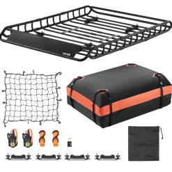VEVOR Roof Rack Basket, 51 x 36 x 4.1 in, Universal Rooftop Cargo Carrier with 1120 x 870 x 260 mm Cargo Bag, Net, Ratchet Straps, 200 lbs Max Load Capacity Car Top Luggage Holder, for SUV Truck Car