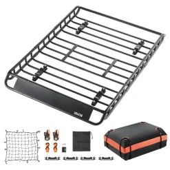 VEVOR Roof Rack Basket, 51 x 36 x 4.1 in, Universal Rooftop Cargo Carrier with 1120 x 870 x 260 mm Cargo Bag, Net, Ratchet Straps, 200 lbs Max Load Capacity Car Top Luggage Holder, for SUV Truck Car