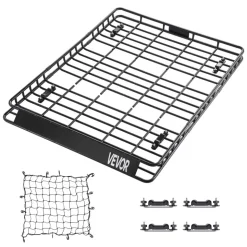 VEVOR Roof Rack Basket, 64 x 50 x 4.1 in, Universal Rooftop Cargo Carrier with Two 35.4 x 39.4 in Cargo Net,150 lbs Max Car Top Luggage Holder, 4.1 in Fence, Anti-Rust Alloy Steel, for SUV Truck Car
