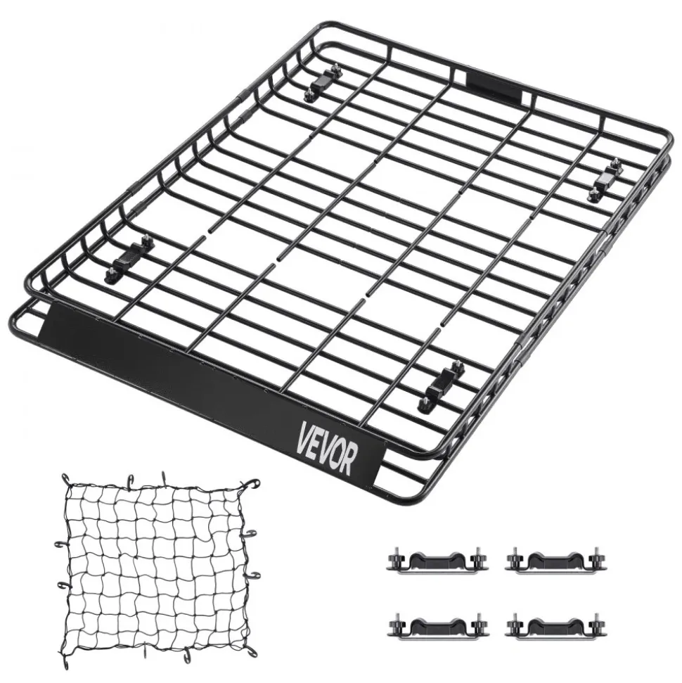 VEVOR Roof Rack Basket, 64 x 50 x 4.1 in, Universal Rooftop Cargo Carrier with Two 35.4 x 39.4 in Cargo Net,150 lbs Max Car Top Luggage Holder, 4.1 in Fence, Anti-Rust Alloy Steel, for SUV Truck Car
