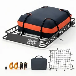 VEVOR Roof Rack Cargo Basket, 54 x 34 x 4 in, Heavy Duty Roof Top Carrier Basket with Waterproof Bag, Cargo Net, Ratchet Straps, 200 lbs Capacity, Universal Car Top Luggage Holder, for SUV Truck Car