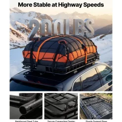 VEVOR Roof Rack Cargo Basket, 54 x 34 x 4 in, Heavy Duty Roof Top Carrier Basket with Waterproof Bag, Cargo Net, Ratchet Straps, 200 lbs Capacity, Universal Car Top Luggage Holder, for SUV Truck Car