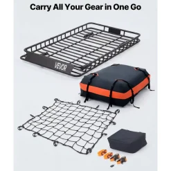 VEVOR Roof Rack Cargo Basket, 54 x 34 x 4 in, Heavy Duty Roof Top Carrier Basket with Waterproof Bag, Cargo Net, Ratchet Straps, 200 lbs Capacity, Universal Car Top Luggage Holder, for SUV Truck Car