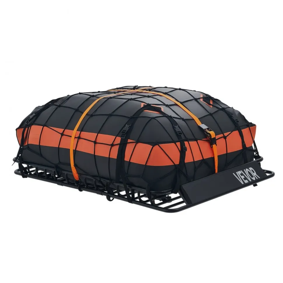VEVOR Roof Rack Cargo Basket, 54 x 34 x 4 in, Heavy Duty Roof Top Carrier Basket with Waterproof Bag, Cargo Net, Ratchet Straps, 200 lbs Capacity, Universal Car Top Luggage Holder, for SUV Truck Car