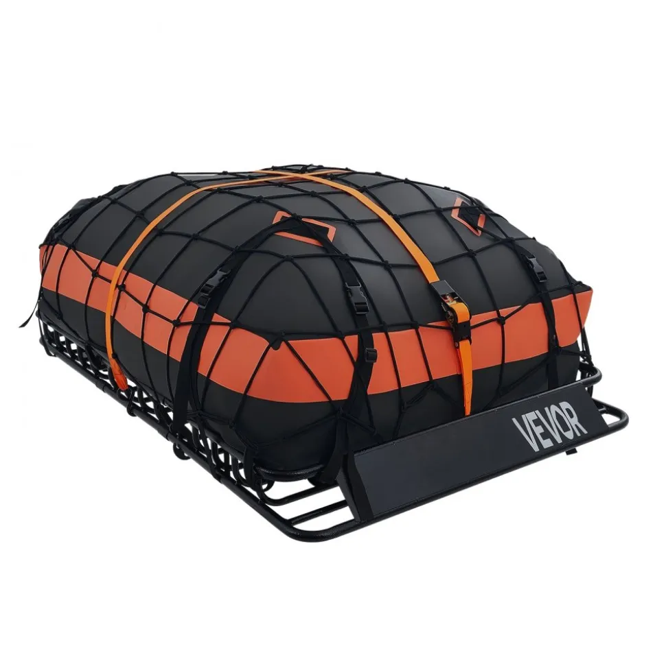 VEVOR Roof Rack Cargo Basket, 54 x 34 x 4 in, Heavy Duty Roof Top Carrier Basket with Waterproof Bag, Cargo Net, Ratchet Straps, 200 lbs Capacity, Universal Car Top Luggage Holder, for SUV Truck Car