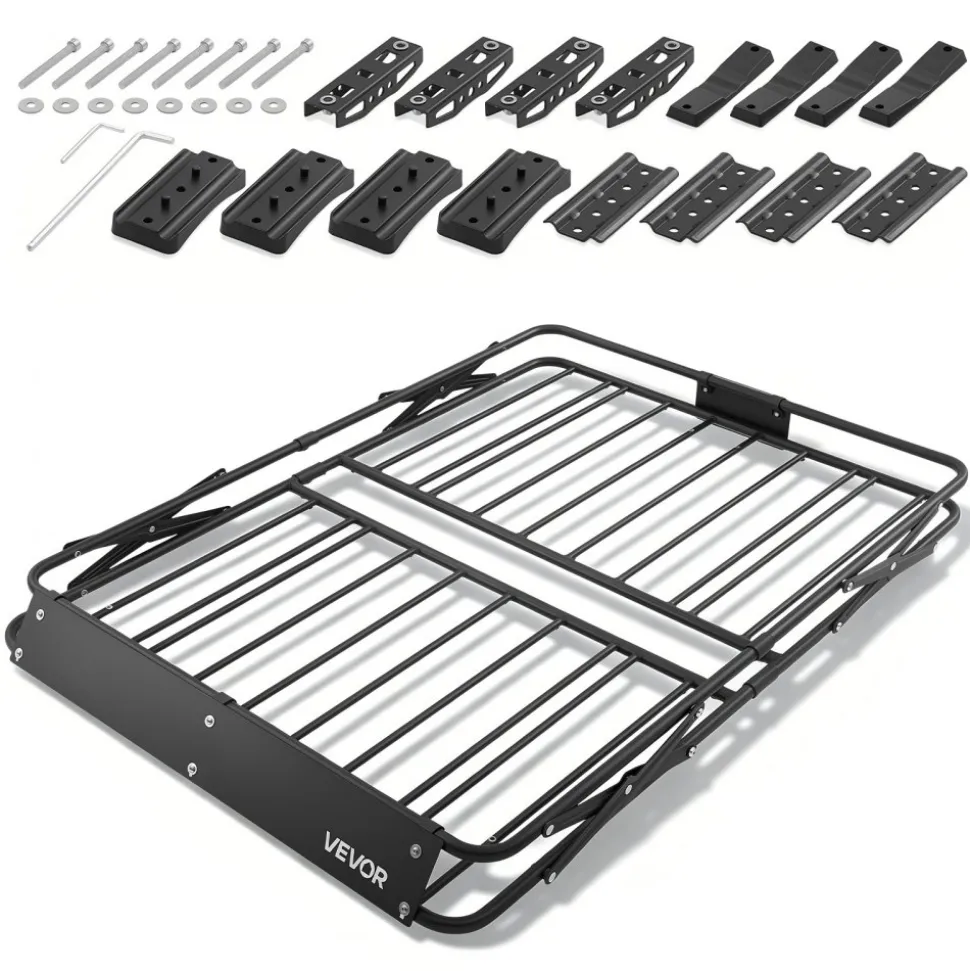 VEVOR Roof Rack Cargo Basket, 46 x 36 x 4 in, Heavy Duty Roof Top Carrier Basket with Folding Design, 200 lbs Capacity, All-Weather Easy-Install Car Top Luggage Holder, Universal Fit for SUV Truck Car