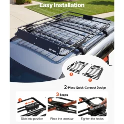 VEVOR Roof Rack Cargo Basket, 46 x 36 x 4 in, Heavy Duty Roof Top Carrier Basket with Folding Design, 200 lbs Capacity, All-Weather Easy-Install Car Top Luggage Holder, Universal Fit for SUV Truck Car