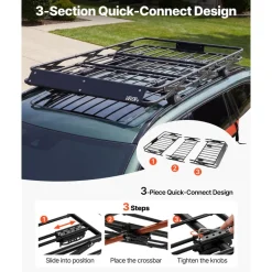 VEVOR Roof Rack Cargo Basket, 64 x 39 x 4 in, Heavy Duty Roof Top Carrier Basket with Folding Design, 200 lbs Capacity, All-Weather Easy-Install Car Top Luggage Holder, Universal Fit for SUV Truck Car