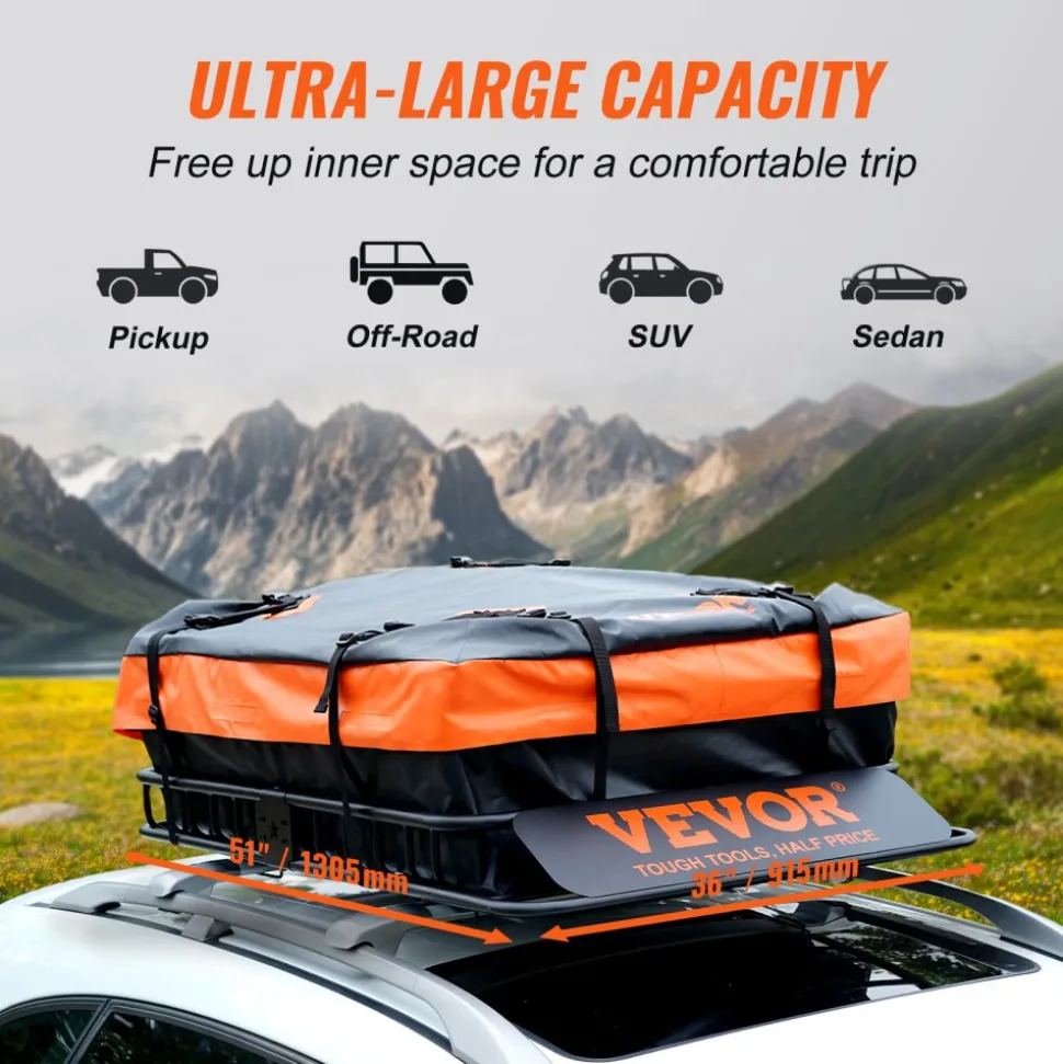 VEVOR Roof Rack Cargo Basket, 46" x 36" x 4.5" Rooftop Cargo Carrier, Heavy-duty 200 LBS Capacity Universal Roof Rack Basket, Luggage Holder for SUV, Truck, Vehicle