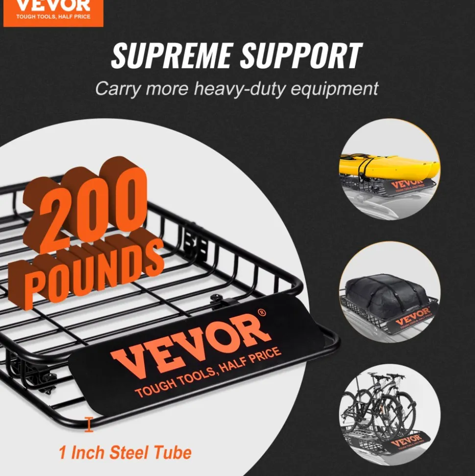 VEVOR Roof Rack Cargo Basket, 46" x 36" x 4.5" Rooftop Cargo Carrier, Heavy-duty 200 LBS Capacity Universal Roof Rack Basket, Luggage Holder for SUV, Truck, Vehicle