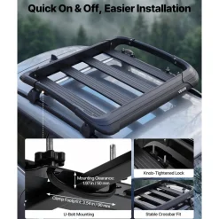 VEVOR Roof Rack Cargo Basket, 38 x 38 x 5.59 in, Universal Heavy Duty Roof Top Carrier Basket, 150 lbs Capacity, All-Weather Car Top Luggage Holder, Fits Crossbars up to 3.54 x 1.97 in, for SUV Truck