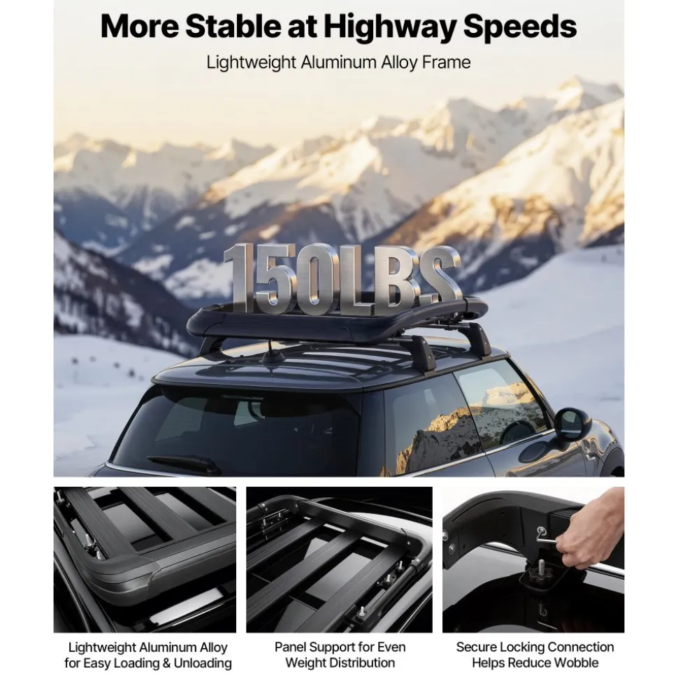 VEVOR Roof Rack Cargo Basket, 38 x 38 x 5.59 in, Universal Heavy Duty Roof Top Carrier Basket, 150 lbs Capacity, All-Weather Car Top Luggage Holder, Fits Crossbars up to 3.54 x 1.97 in, for SUV Truck