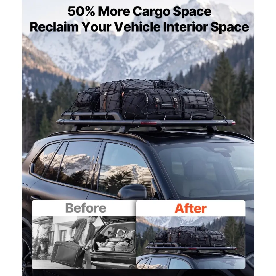 VEVOR Roof Rack Cargo Basket, 64 x 39 x 4.53 in, Heavy Duty Roof Top Carrier Basket with Extension, 200 lbs Capacity, All-Weather Car Top Luggage Holder, Universal Fit for SUVs Trucks Vehicles Pickups
