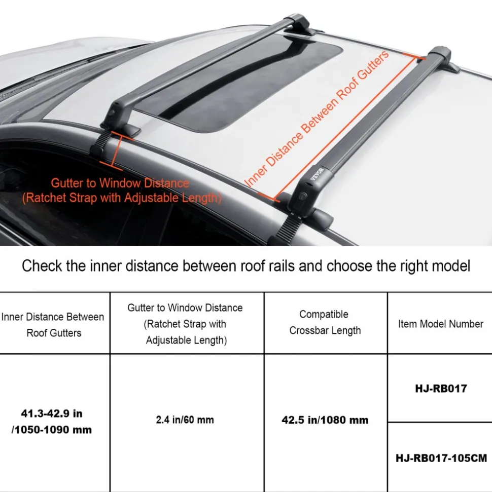 VEVOR Roof Rack Cross Bars, Aluminum Roof Rack Crossbars, Fit Roof without Side Rail, 155 lbs Load Capacity, Adjustable Bare Roof Crossbars with Locks, for SUVs, Sedans, and Vans