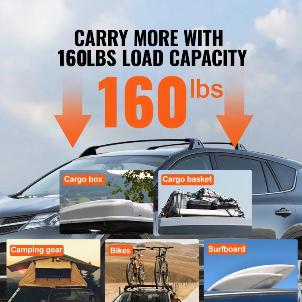 VEVOR Roof Rack Cross Bars, Compatible with 2011-2021 Jeep Grand Cherokee with Grooved Side Rails, 200lbs Load Capacity, Aluminum Crossbars with Locks, for Rooftop Cargo Carrier Bag Luggage Kayak Bike
