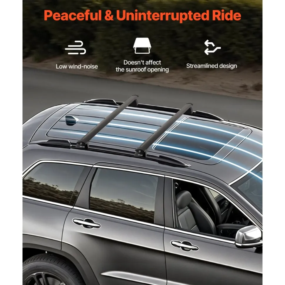 VEVOR Roof Rack Cross Bars, Fits Jeep Grand Cherokee 2011-2021 (With Grooved Side Rails), 200 LBS Capacity, Lockable Heavy Duty Aluminum Crossbar Racks Roof Rail Rooftop Luggage Canoe
