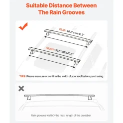 VEVOR Roof Rack Cross Bars, Fits Jeep Grand Cherokee 2011-2021 (With Grooved Side Rails), 200 LBS Capacity, Lockable Heavy Duty Aluminum Crossbar Racks Roof Rail Rooftop Luggage Canoe