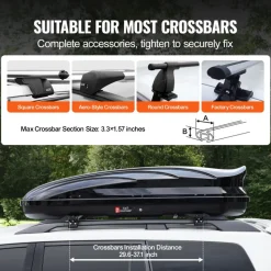 VEVOR Rooftop Cargo Carrier, 11 Cubic Feet Roof Cargo Box, ABS Hard Shell Roof Box, with Dual-Sided Opening and 2 Reinforced Straps, Aerodynamic, Suitable for most Crossbar, for Car, Wagon, SUV, Black