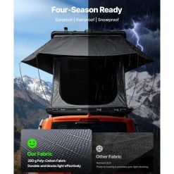 VEVOR Rooftop Tent Hard Shell, 2-3 Person Aluminum Roof Top Tent Hardshell with Tri-Color LED Light & Thick Mattress, Waterproof Windproof Overland Camping Car Roof Rack Suitable for Jeep SUV Pickup