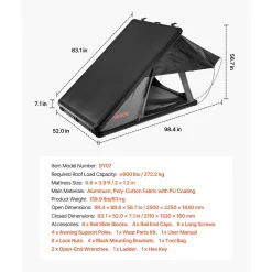 VEVOR Rooftop Tent Hard Shell, 2-3 Person Aluminum Roof Top Tent Hardshell with Tri-Color LED Light & Thick Mattress, Waterproof Windproof Overland Camping Car Roof Rack Suitable for Jeep SUV Pickup