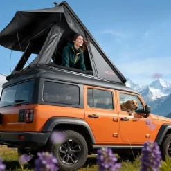 VEVOR Rooftop Tent Hard Shell, 2-3 Person Aluminum Roof Top Tent Hardshell with Tri-Color LED Light & Thick Mattress, Waterproof Windproof Overland Camping Car Roof Rack Suitable for Jeep SUV Pickup