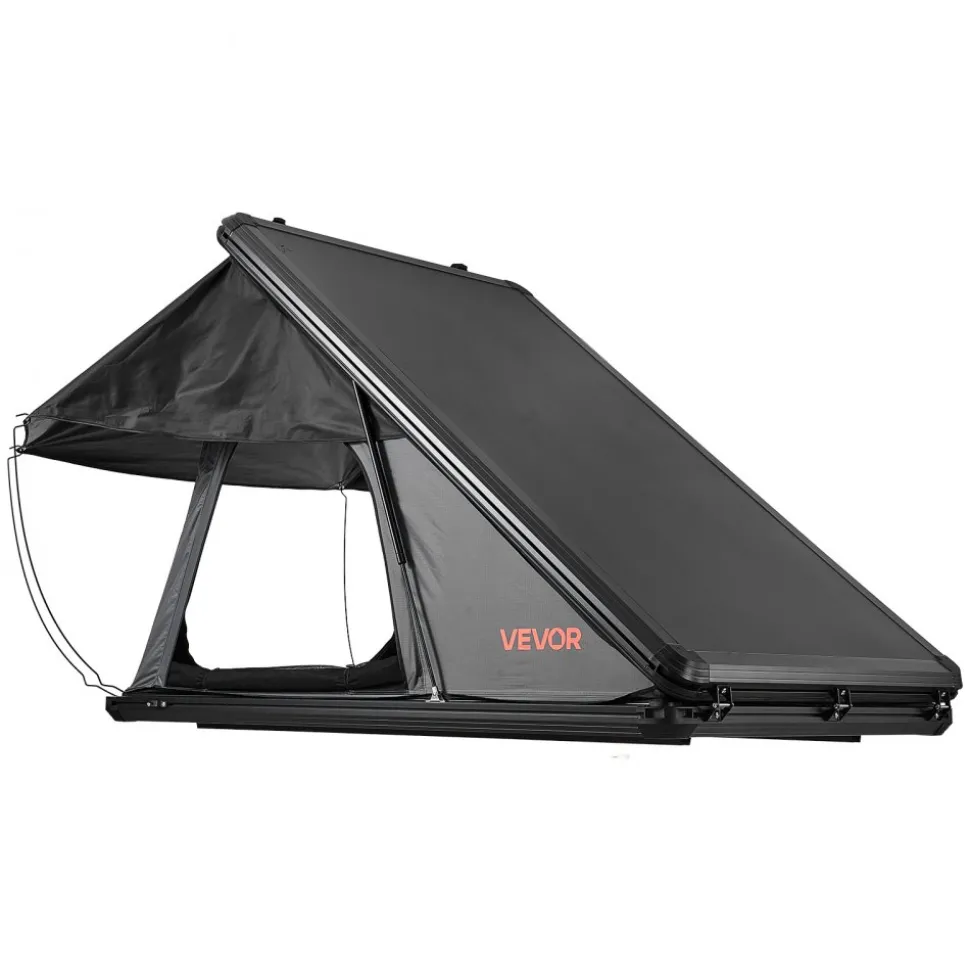 VEVOR Rooftop Tent Hard Shell, 2-3 Person Aluminum Roof Top Tent Hardshell with Tri-Color LED Light & Thick Mattress, Waterproof Windproof Overland Camping Car Roof Rack Suitable for Jeep SUV Pickup
