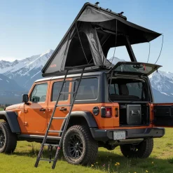 VEVOR Rooftop Tent Hard Shell, 2-3 Person Aluminum Roof Top Tent Hardshell with Tri-Color LED Light & Thick Mattress, Waterproof Windproof Overland Camping Car Roof Rack Suitable for Jeep SUV Pickup