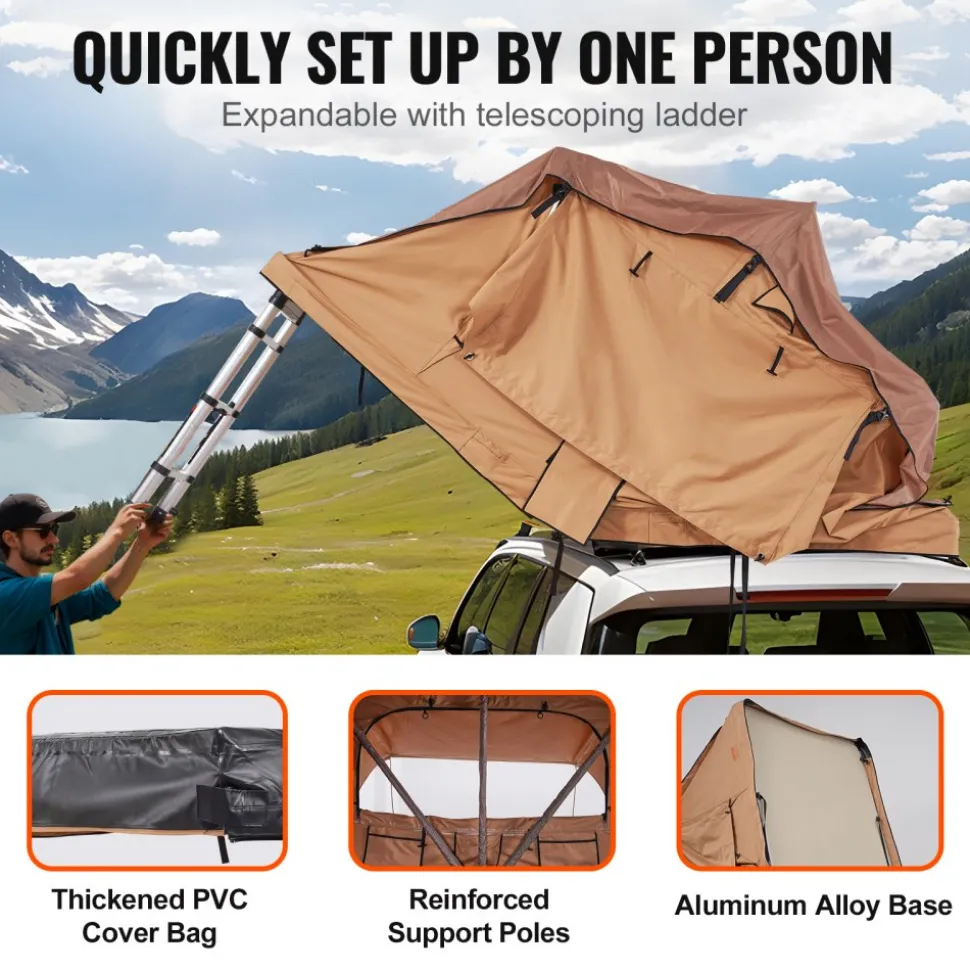 VEVOR Rooftop Tent Hard Shell, Naturnest Rooftop Tent Hardshell for 2-3 Person, Folding Hard Shell Roof Top Tent with Telescopic Ladder Mattress PVC Cover Bag, Waterproof for Jeep SUV Van Pickup Truck
