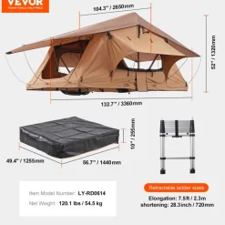 VEVOR Rooftop Tent Hard Shell, Naturnest Rooftop Tent Hardshell for 2-3 Person, Folding Hard Shell Roof Top Tent with Telescopic Ladder Mattress PVC Cover Bag, Waterproof for Jeep SUV Van Pickup Truck