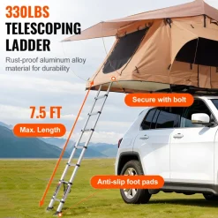 VEVOR Rooftop Tent Hard Shell, Naturnest Rooftop Tent Hardshell for 2-3 Person, Folding Hard Shell Roof Top Tent with Telescopic Ladder Mattress PVC Cover Bag, Waterproof for Jeep SUV Van Pickup Truck