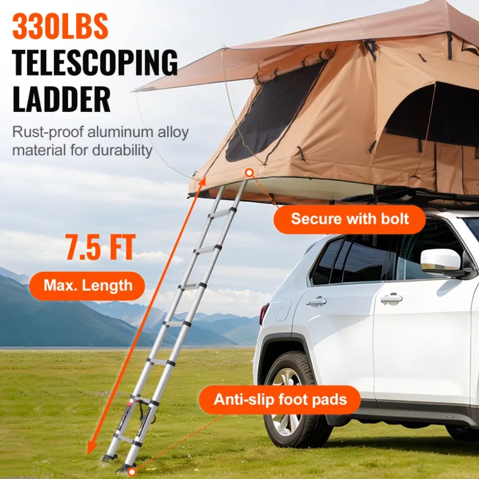 VEVOR Rooftop Tent Hard Shell, Naturnest Rooftop Tent Hardshell for 2-3 Person, Folding Hard Shell Roof Top Tent with Telescopic Ladder Mattress PVC Cover Bag, Waterproof for Jeep SUV Van Pickup Truck