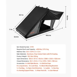 VEVOR Rooftop Tent Hard Shell, Naturnest Rooftop Tent Hardshell for 2-3 Person, Hard Shell Roof Top Tent with Telescopic Ladder Thick Mattress, Waterproof Windproof for Jeep SUV Van Pickup Truck