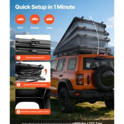 VEVOR Rooftop Tent Hard Shell, Naturnest Rooftop Tent Hardshell for 2-3 Person, Hard Shell Roof Top Tent with Telescopic Ladder Thick Mattress, Waterproof Windproof for Jeep SUV Van Pickup Truck