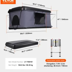 VEVOR Rooftop Tent Hard Shell, Naturnest Rooftop Tent Hardshell for 2-3 Person, Hard Shell Roof Top Tent with Telescopic Ladder Thick Mattress, Waterproof Windproof for Jeep SUV Van Pickup Truck