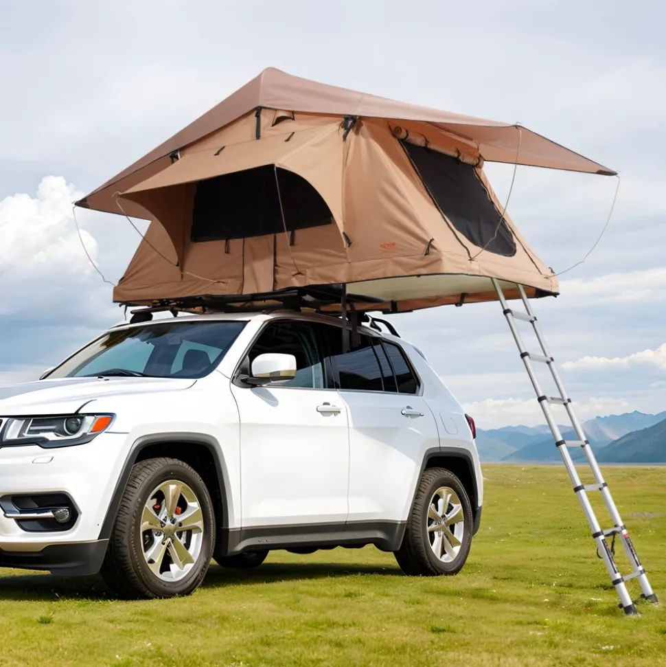 VEVOR Rooftop Tent Hard Shell, Naturnest Rooftop Tent Hardshell for 2-3 Person, Folding Hard Shell Roof Top Tent with Telescopic Ladder Mattress PVC Cover Bag, Waterproof for Jeep SUV Van Pickup Truck