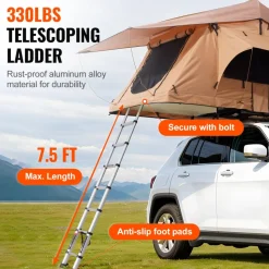 VEVOR Rooftop Tent Hard Shell, Naturnest Rooftop Tent Hardshell for 2-3 Person, Folding Hard Shell Roof Top Tent with Telescopic Ladder Mattress PVC Cover Bag, Waterproof for Jeep SUV Van Pickup Truck