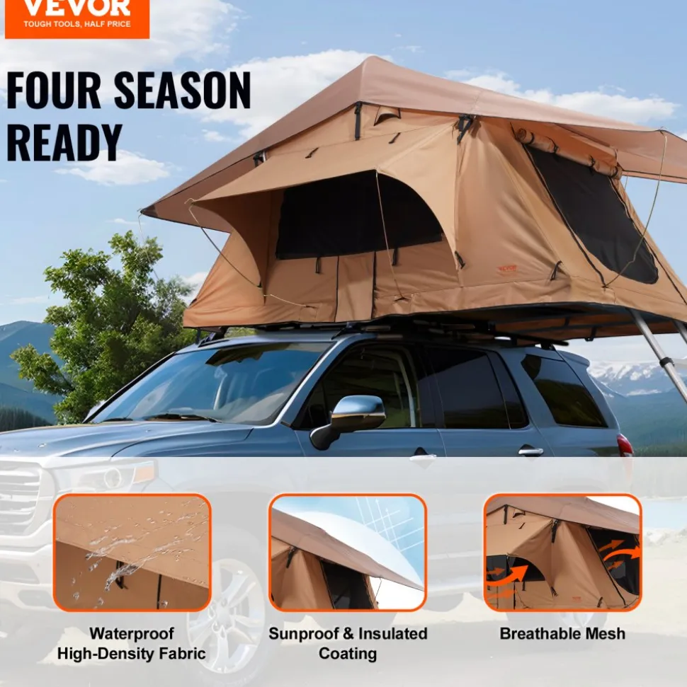 VEVOR Rooftop Tent Hard Shell, Naturnest Rooftop Tent Hardshell for 2-3 Person, Folding Hard Shell Roof Top Tent with Telescopic Ladder Mattress PVC Cover Bag, Waterproof for Jeep SUV Van Pickup Truck